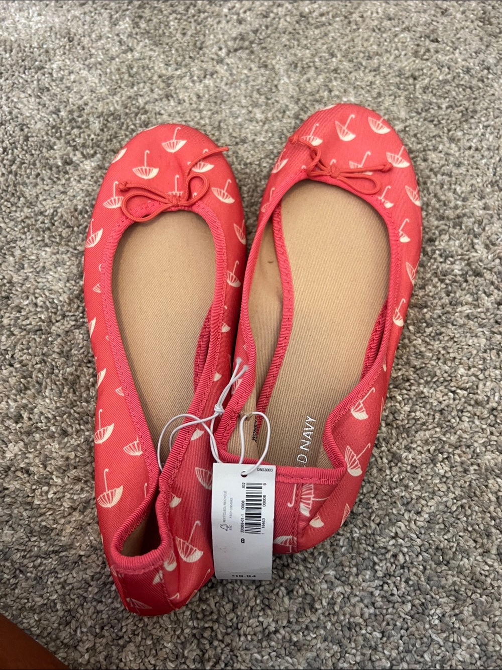 Old Navy Coral Ballet Flats with White Umbrella Print